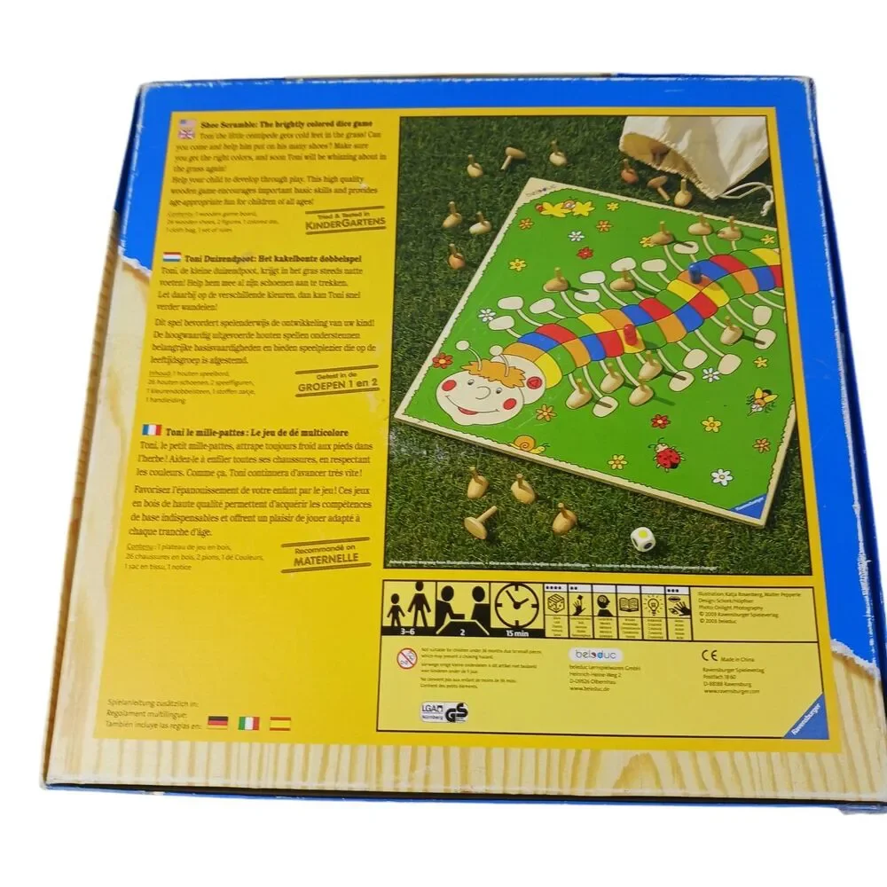 Vtg Shoe Scramble Game Ravensburger Lg Wood Gameboard & Pieces Toni Centipede